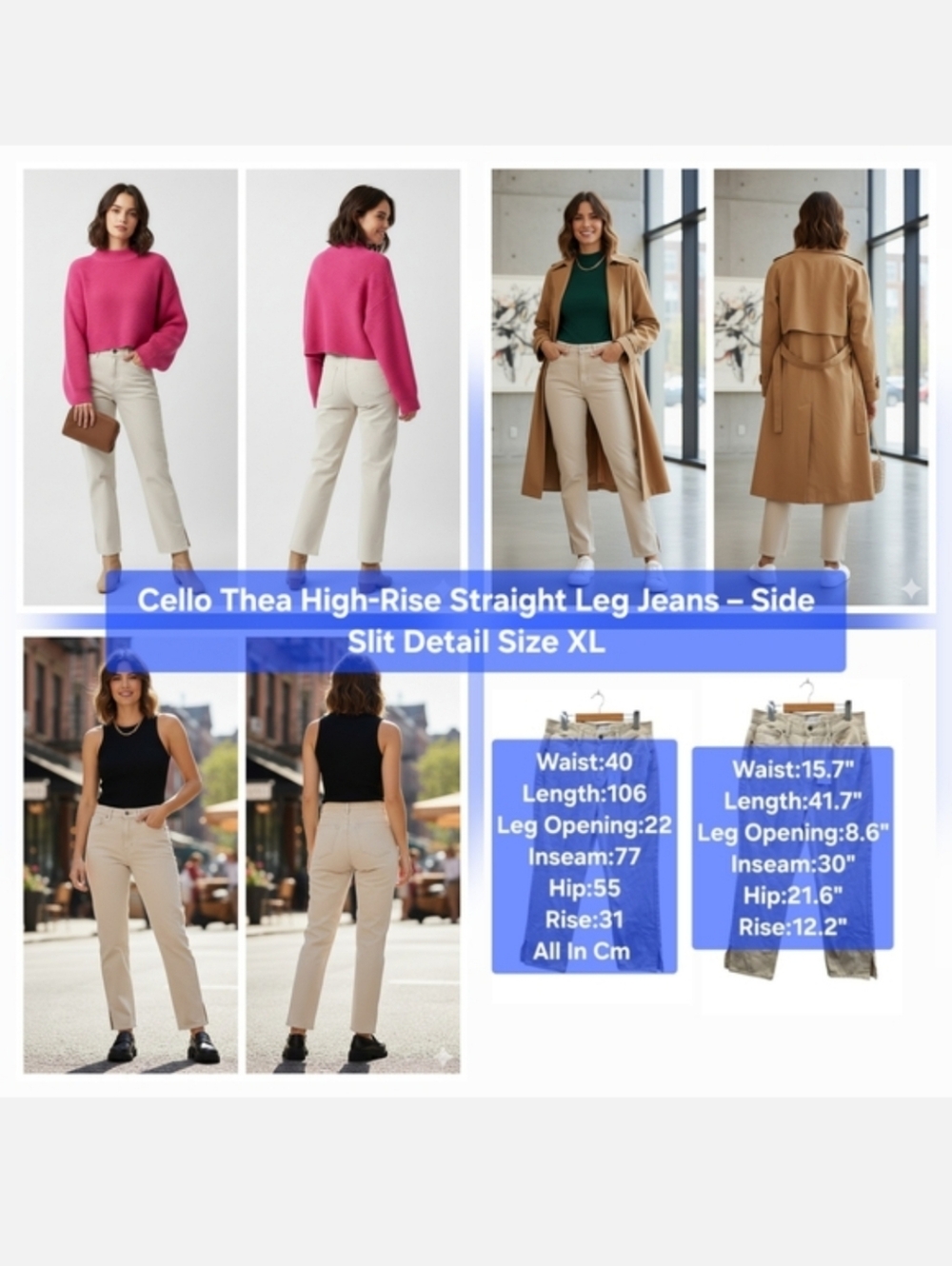 BNWTT Cello Thea High-Rise Straight Leg Jeans Side Slit Detail Size X
